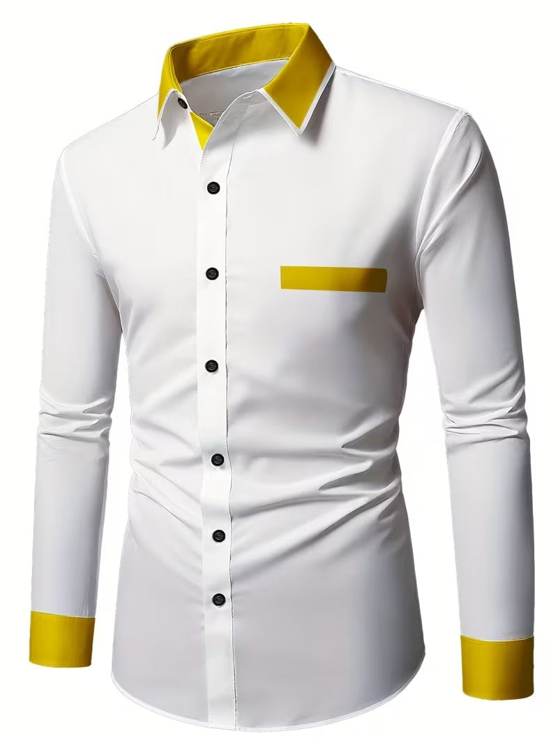 Men Full Sleeve Yellow and White Casual Shirt (SKU-015)