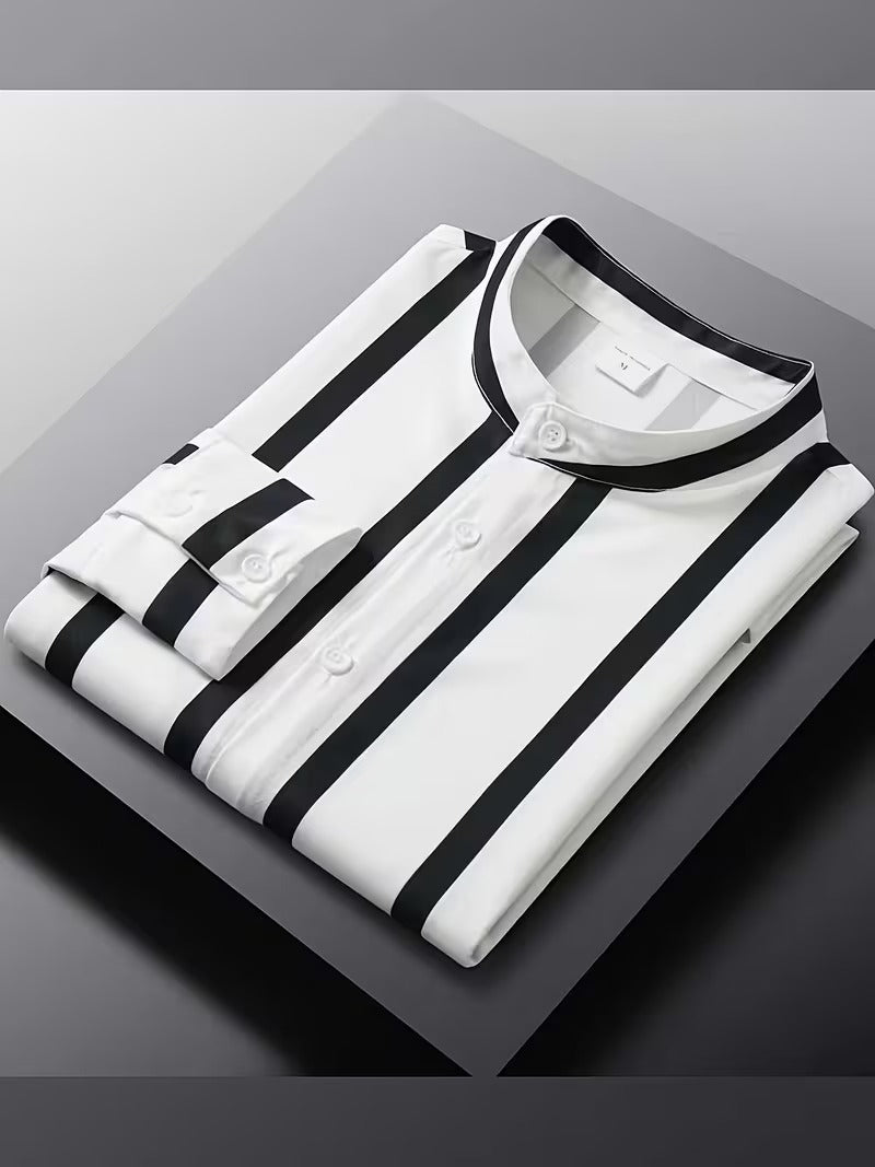 Men Full Sleeve White Black Striped Casual Shirt (SKU-036)