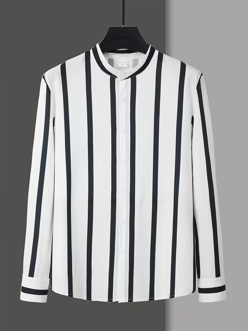 Men Full Sleeve White Black Striped Casual Shirt (SKU-036)