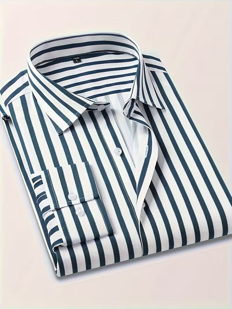 Men Full Sleeve White Blue Striped Casual Shirt (SKU-034)