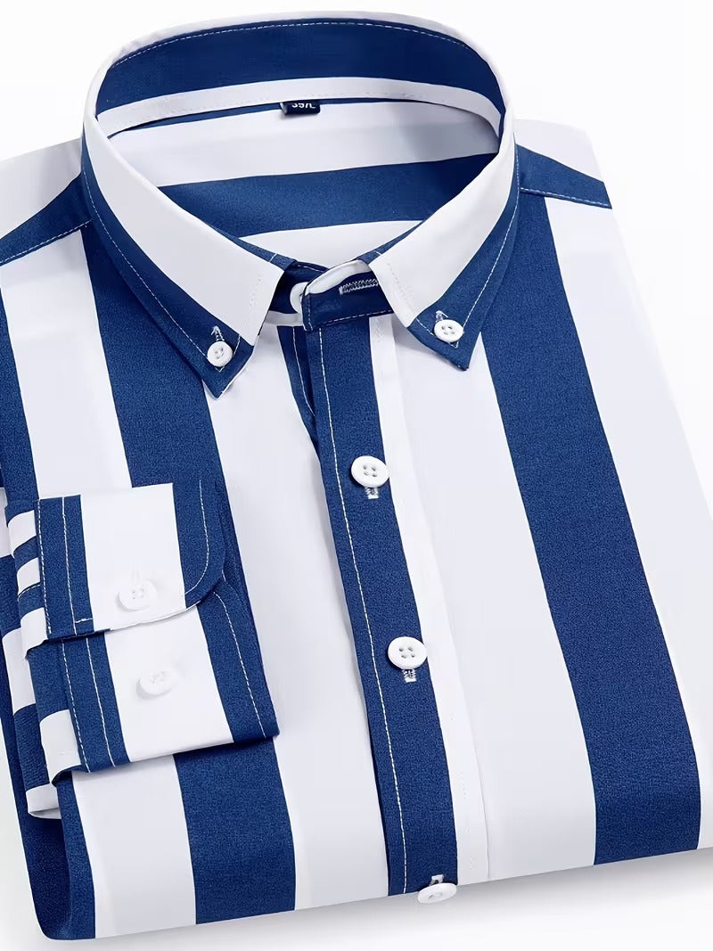 Men Full Sleeve White Blue Striped Casual Shirt (SKU-037)
