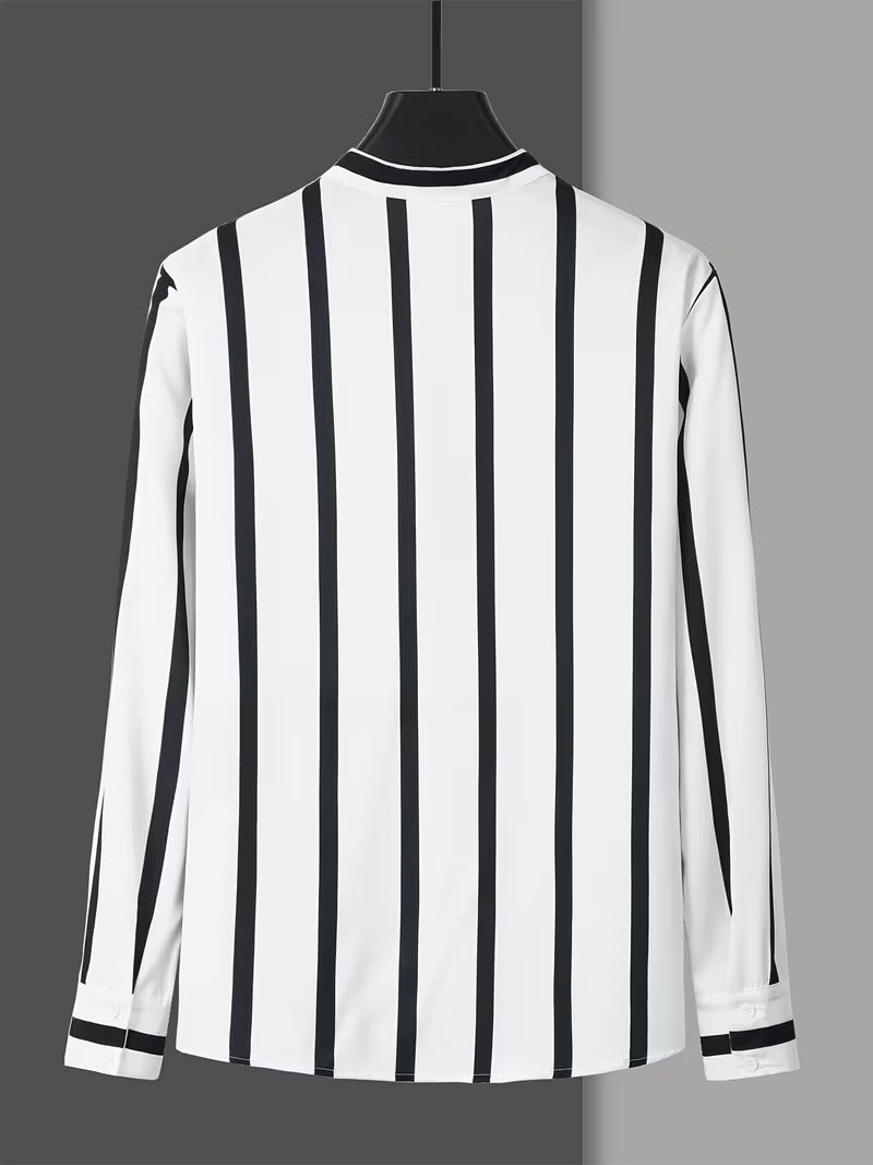 Men Full Sleeve White Black Striped Casual Shirt (SKU-036)