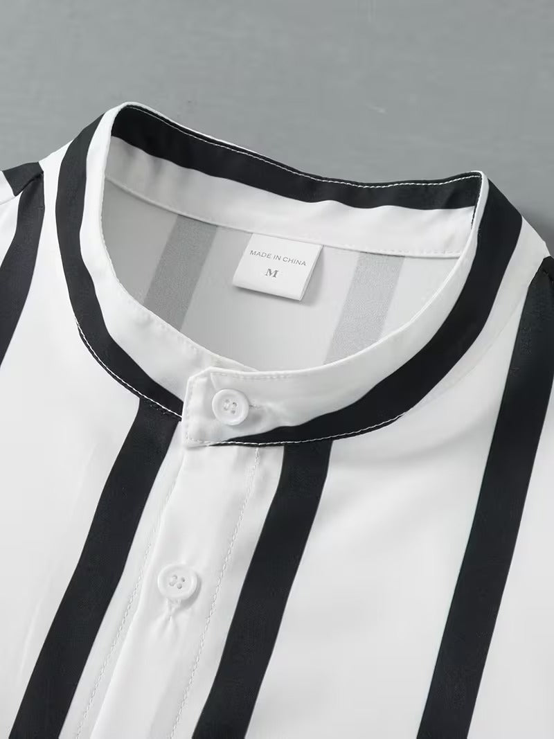 Men Full Sleeve White Black Striped Casual Shirt (SKU-036)