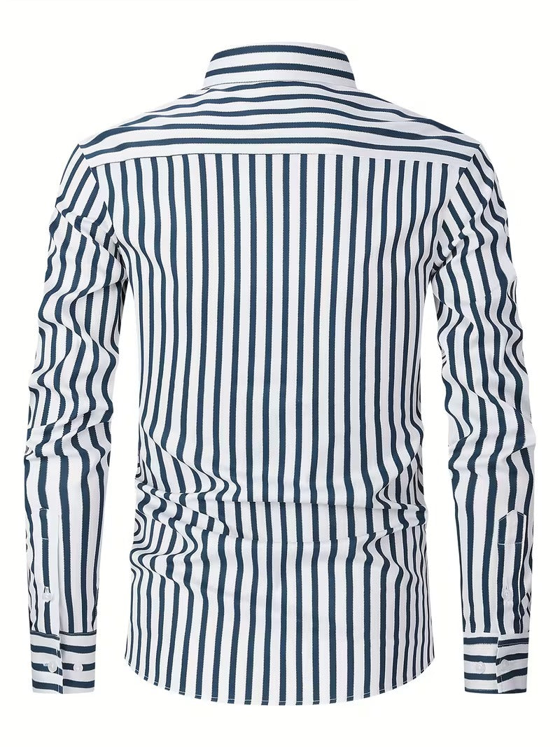 Men Full Sleeve White Blue Striped Casual Shirt (SKU-034)