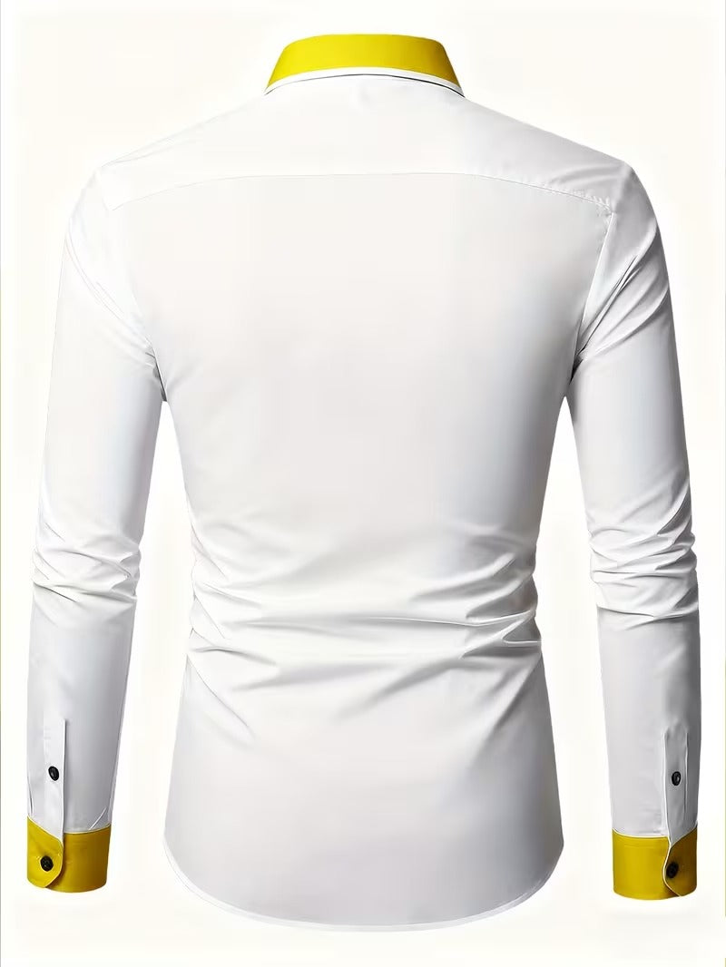 Men Full Sleeve Yellow and White Casual Shirt (SKU-015)
