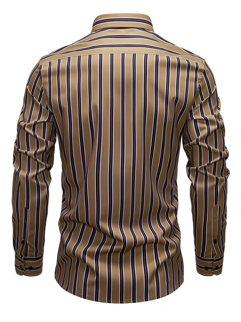 Men Full Sleeve Brown Striped Casual Shirt (SKU-038)