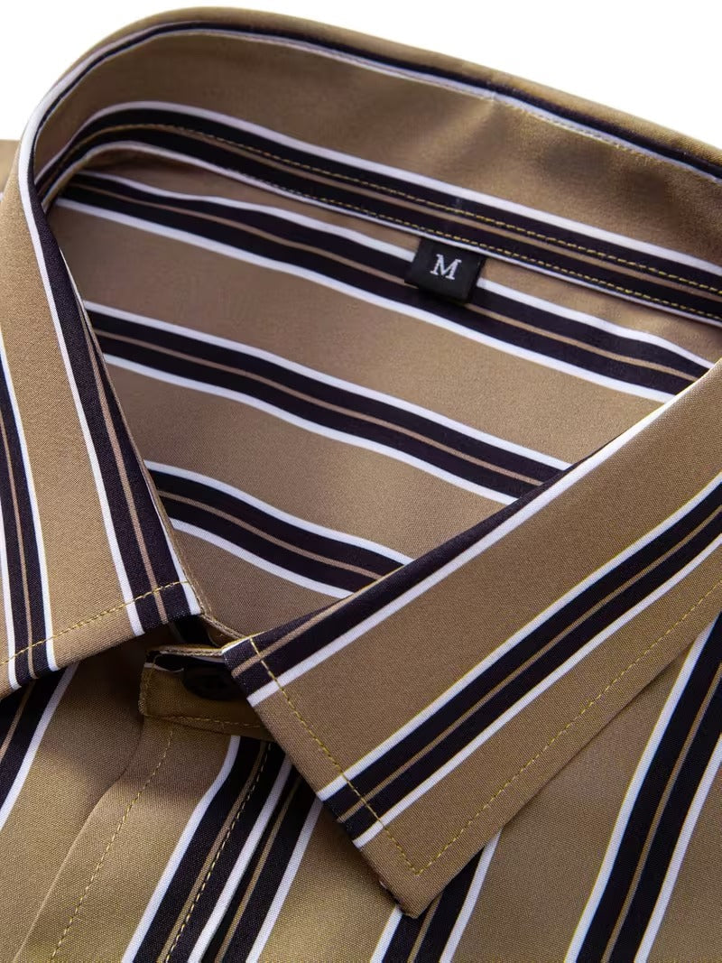 Men Full Sleeve Brown Striped Casual Shirt (SKU-038)