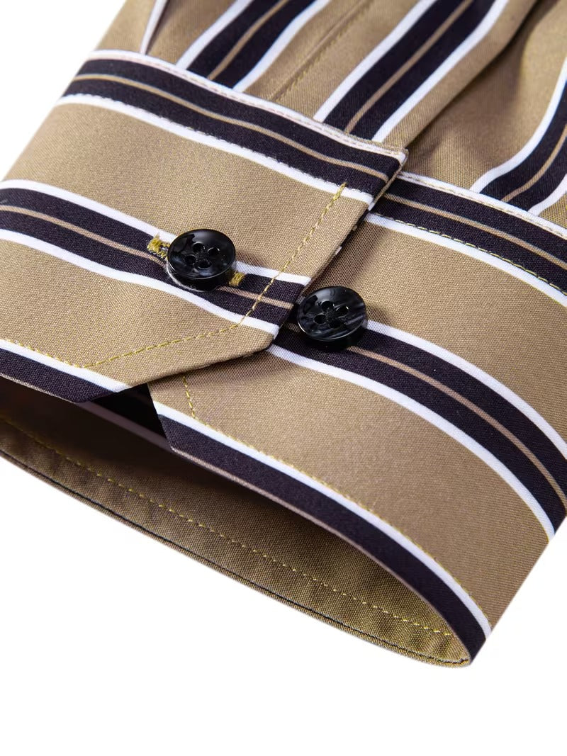 Men Full Sleeve Brown Striped Casual Shirt (SKU-038)