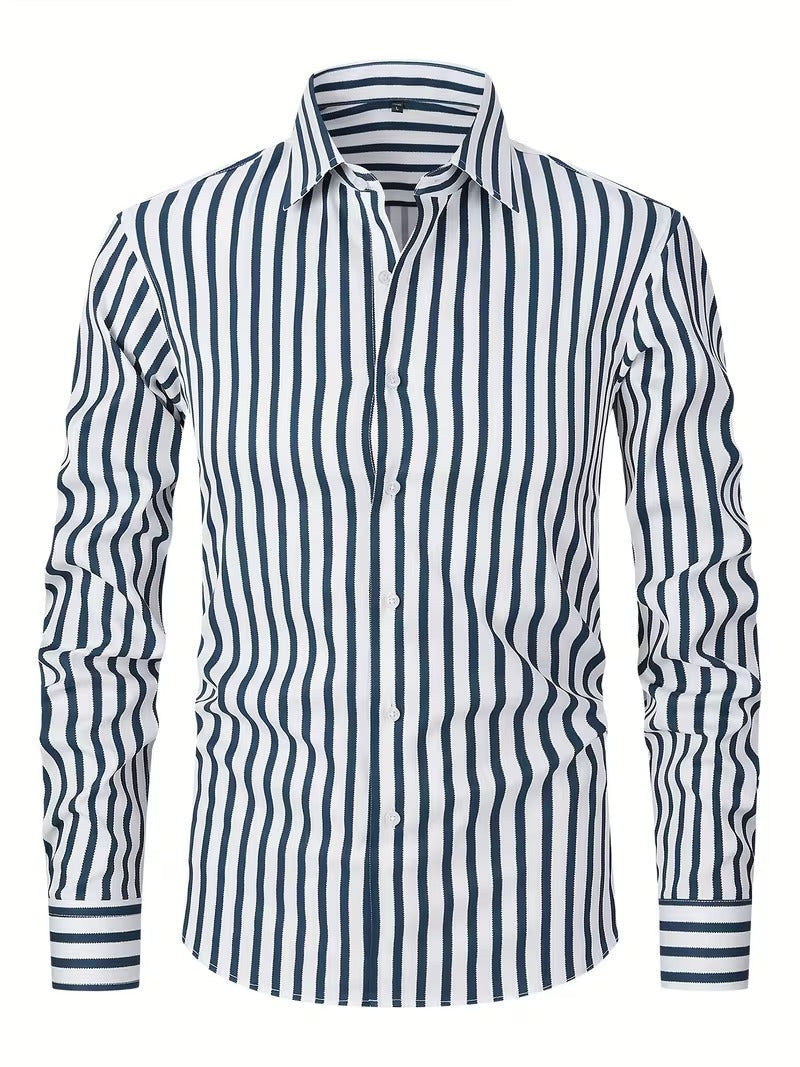 Men Full Sleeve White Blue Striped Casual Shirt (SKU-034)