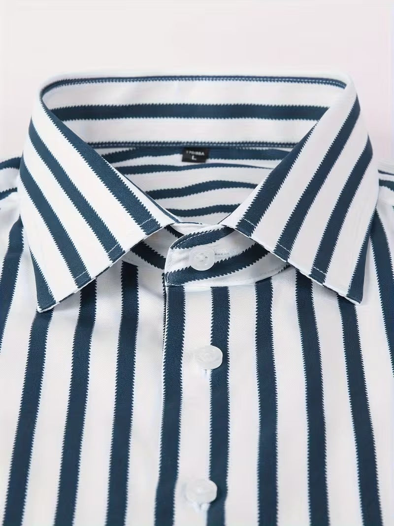 Men Full Sleeve White Blue Striped Casual Shirt (SKU-034)