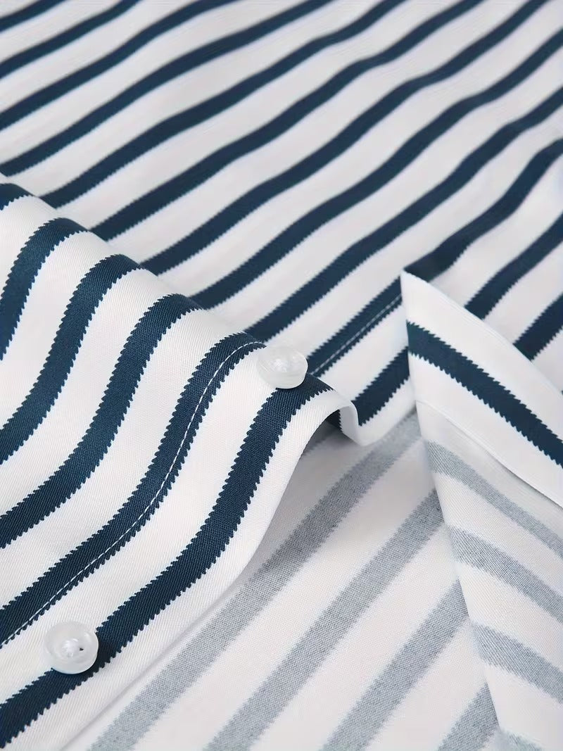 Men Full Sleeve White Blue Striped Casual Shirt (SKU-034)