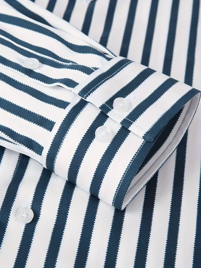 Men Full Sleeve White Blue Striped Casual Shirt (SKU-034)