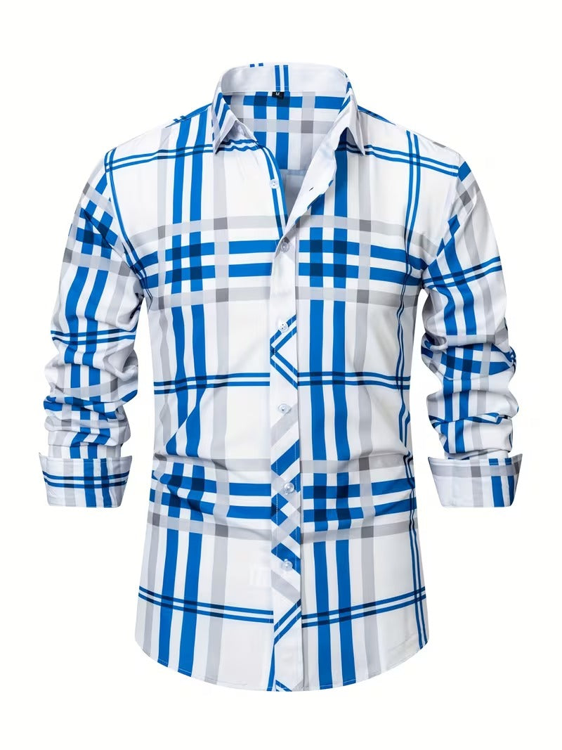 Men Full Sleeve White and Blue Line Casual Shirt (SKU-023)