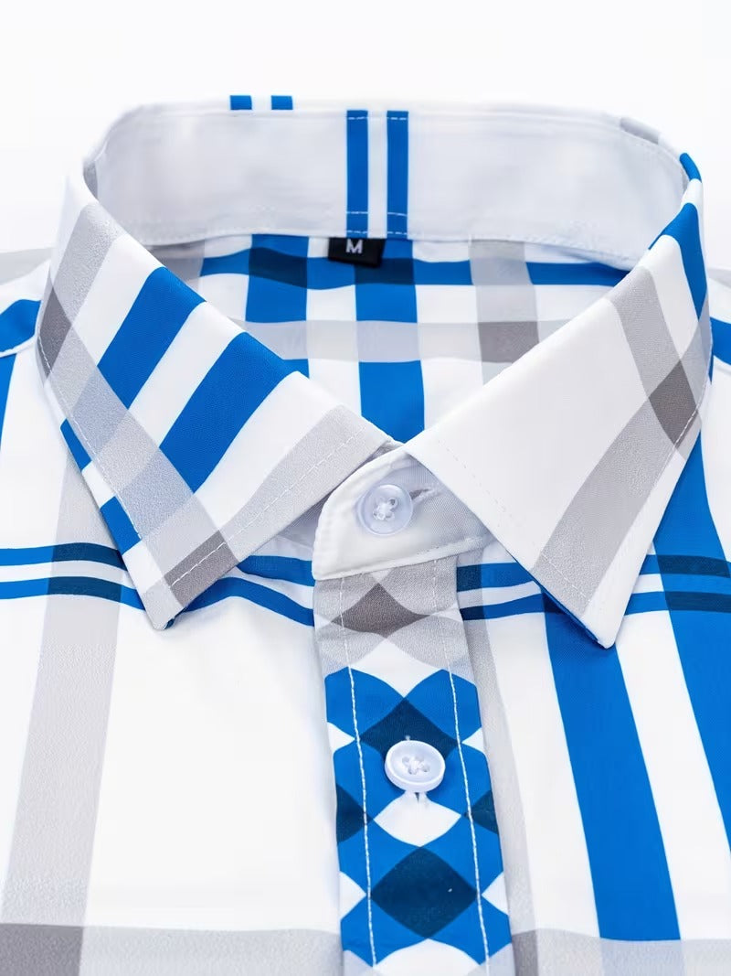Men Full Sleeve White and Blue Line Casual Shirt (SKU-023)