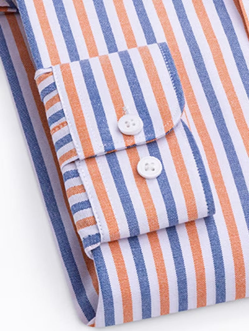Men Full Sleeve Blue Orange Striped Casual Shirt (SKU-033)