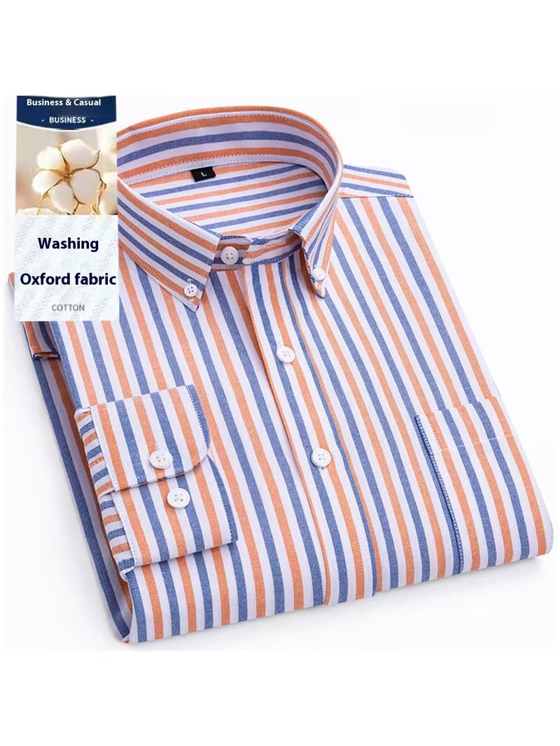 Men Full Sleeve Blue Orange Striped Casual Shirt (SKU-033)
