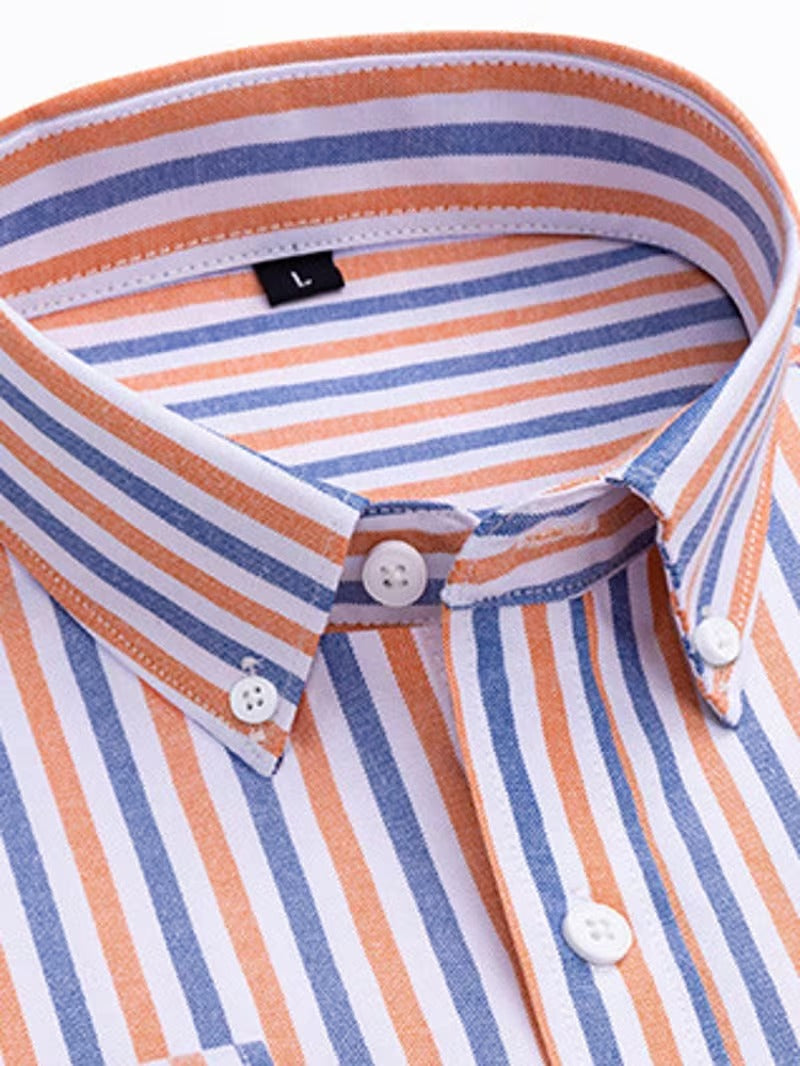 Men Full Sleeve Blue Orange Striped Casual Shirt (SKU-033)
